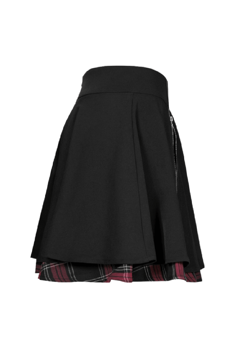 Punk A-Line skirt featuring red and black plaid detail and stylish side zippers, perfect for a bold fashion statement.