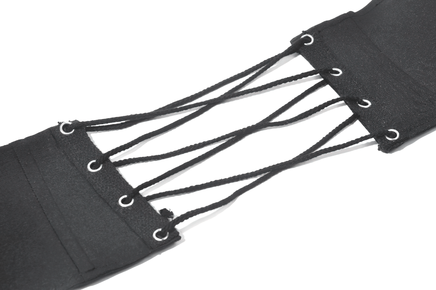 Punk Adjustable Harness Waist Belt with Buckles and Chain featuring lace-up design and grommet details.