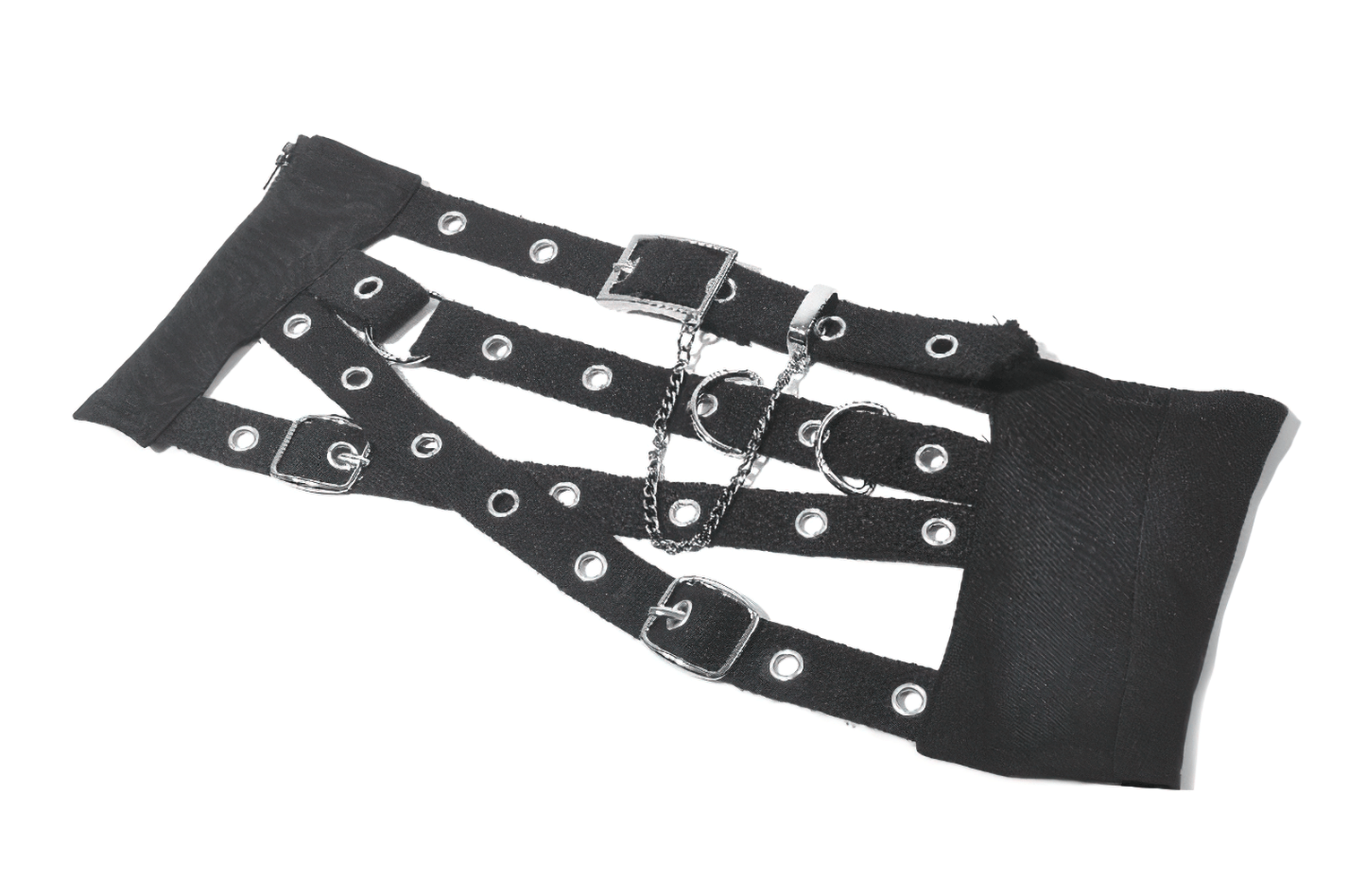 Punk Adjustable Harness Waist Belt with Buckles and Chain, featuring grommets, chains, and a lace-up design.