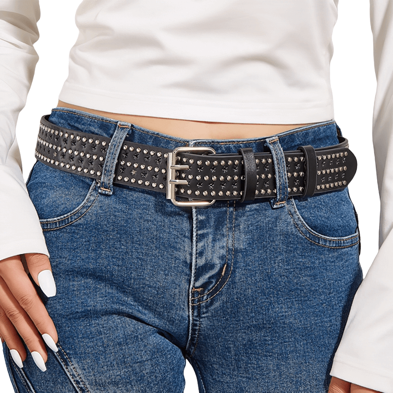 Punk Adjustable Pin Buckle Belt for Pants / Fashion Rivets Black Waistbelt - HARD'N'HEAVY