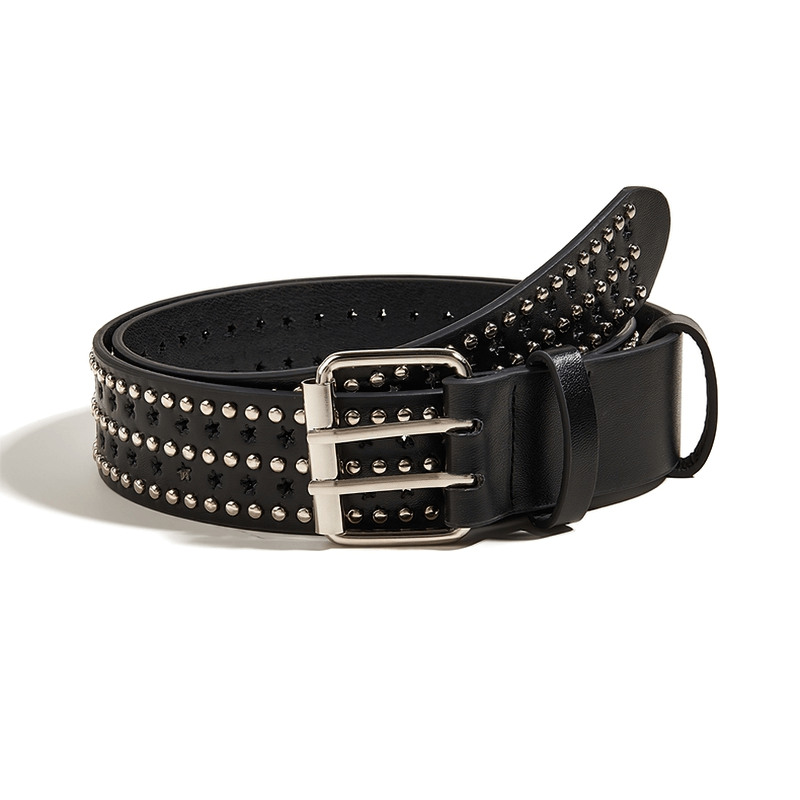 Punk Adjustable Pin Buckle Belt for Pants / Fashion Rivets Black Waistbelt - HARD'N'HEAVY