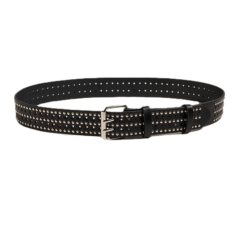 Punk Adjustable Pin Buckle Belt for Pants / Fashion Rivets Black Waistbelt - HARD'N'HEAVY