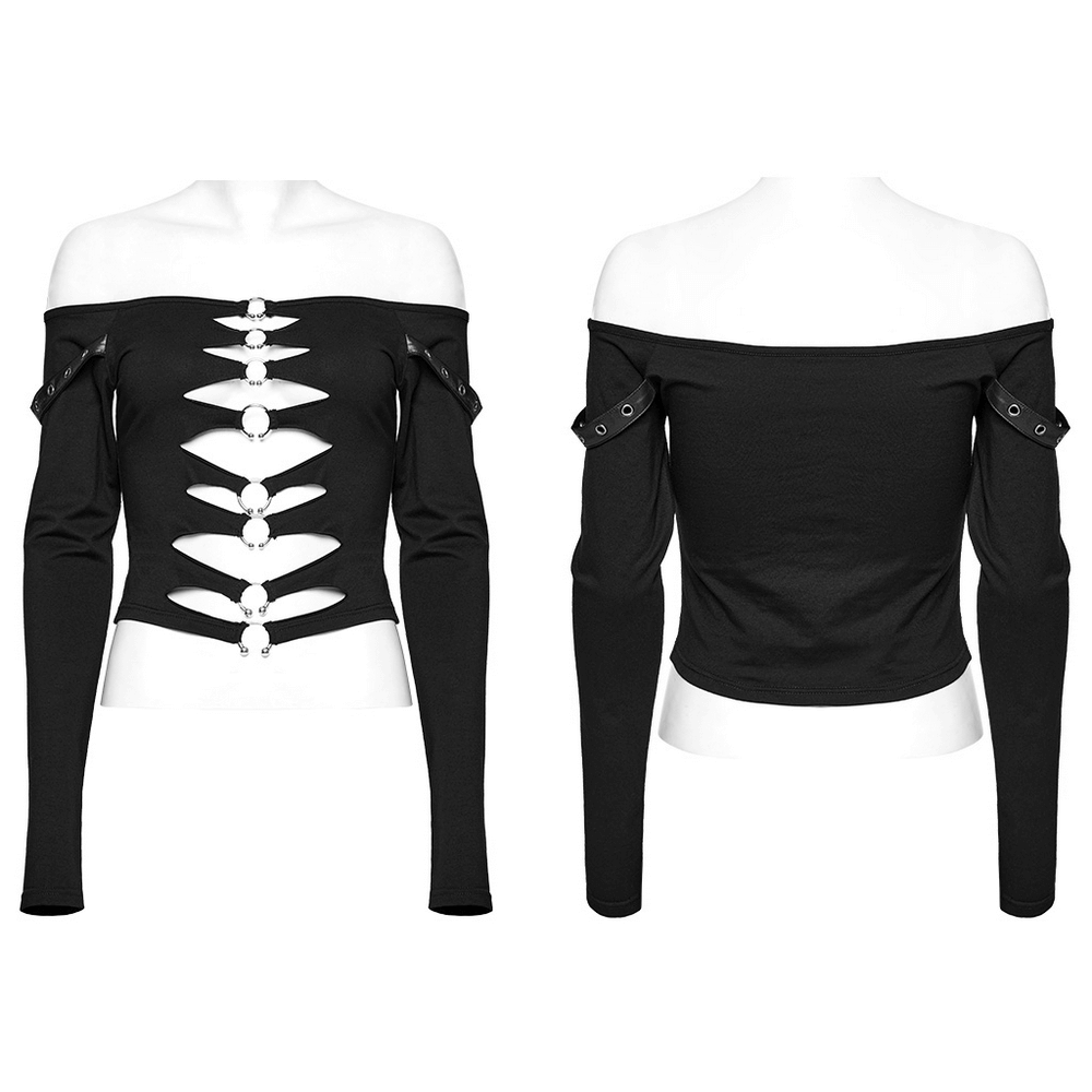 Punk Aesthetic Hollow-Out Top with Iron Rings
