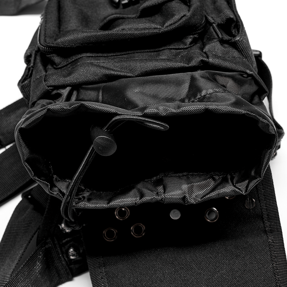 Interior view of the Punk Apocalypse Waist Bag showcasing rivets and adjustable drawstring closure.