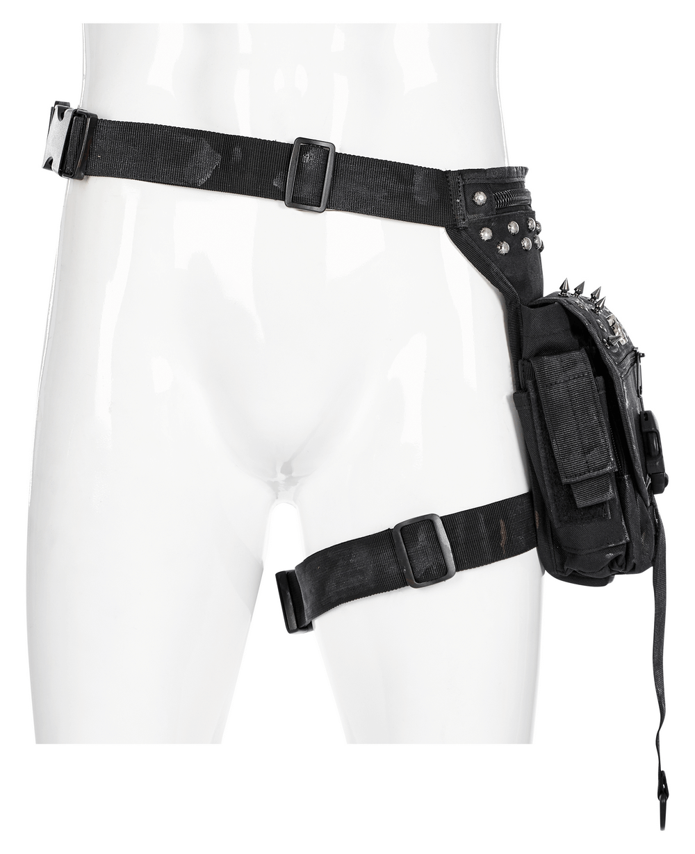 Punk Apocalypse Waist Bag featuring rivets and adjustable straps for a rebellious post-apocalyptic style.