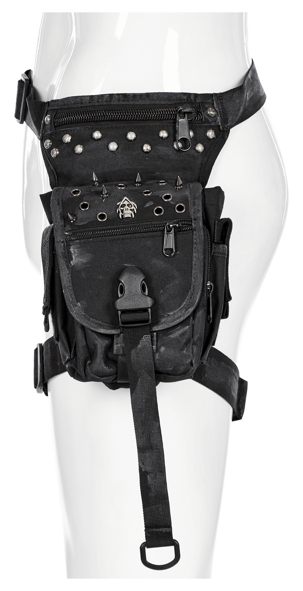 Punk Apocalypse Waist Bag featuring rivets, zippers, and a rugged hand-painted design for ultimate post-apocalyptic style.