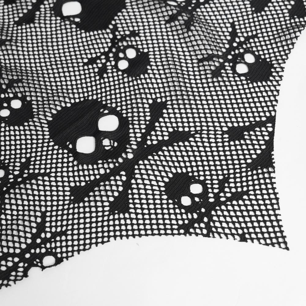 Punk Asymmetric Skirt with Belts and Star Buckles featuring skull mesh fabric detail