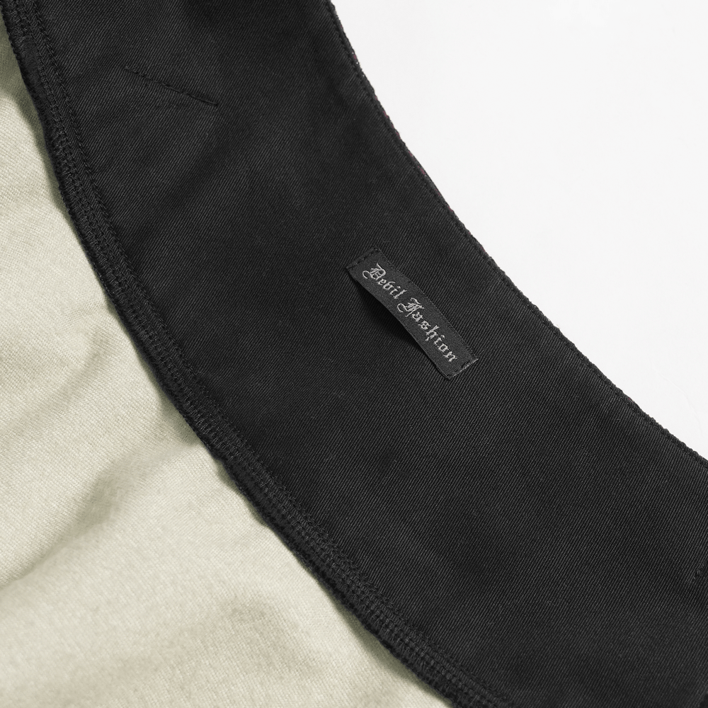 Punk Asymmetric Skirt with Belts and Star Buckles brand label showing gothic fashion details.