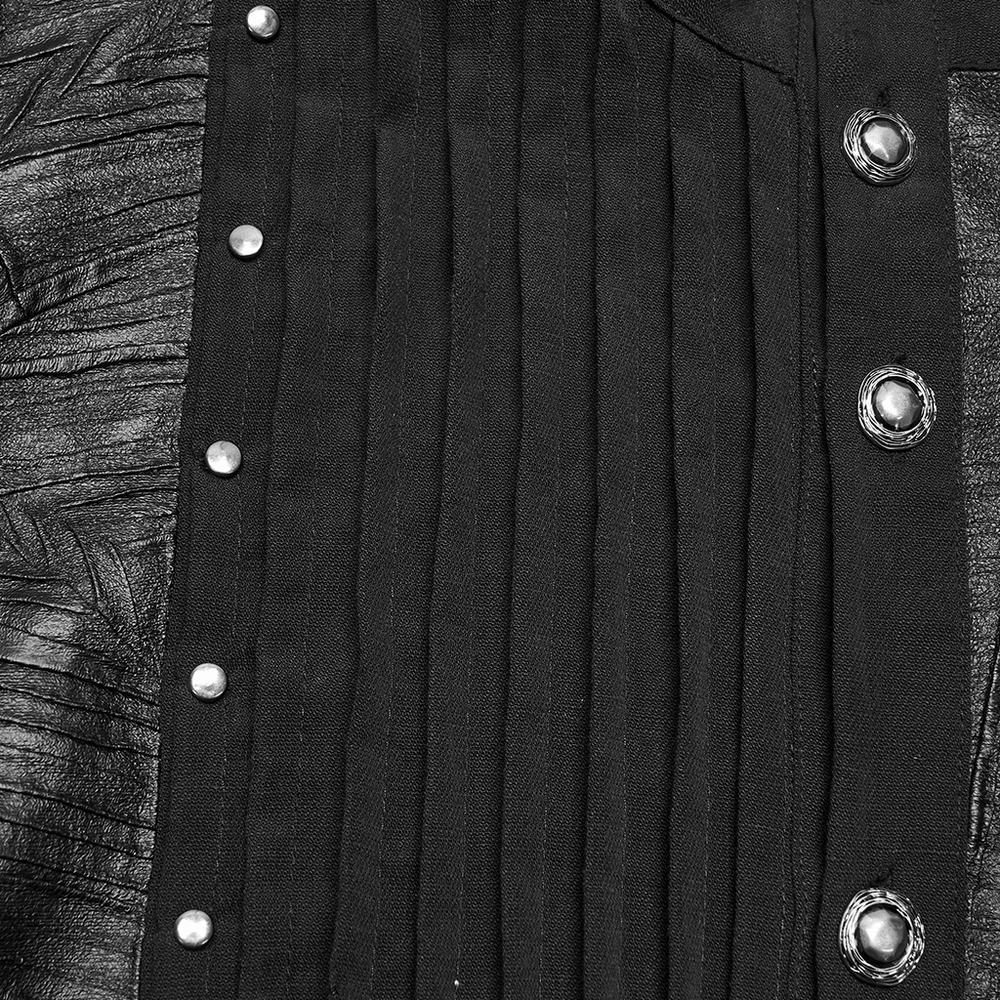 Punk Asymmetrical Shirt with Victorian Pleated Sleeves black gothic shirt with rivets, metal buttons and textured pleats