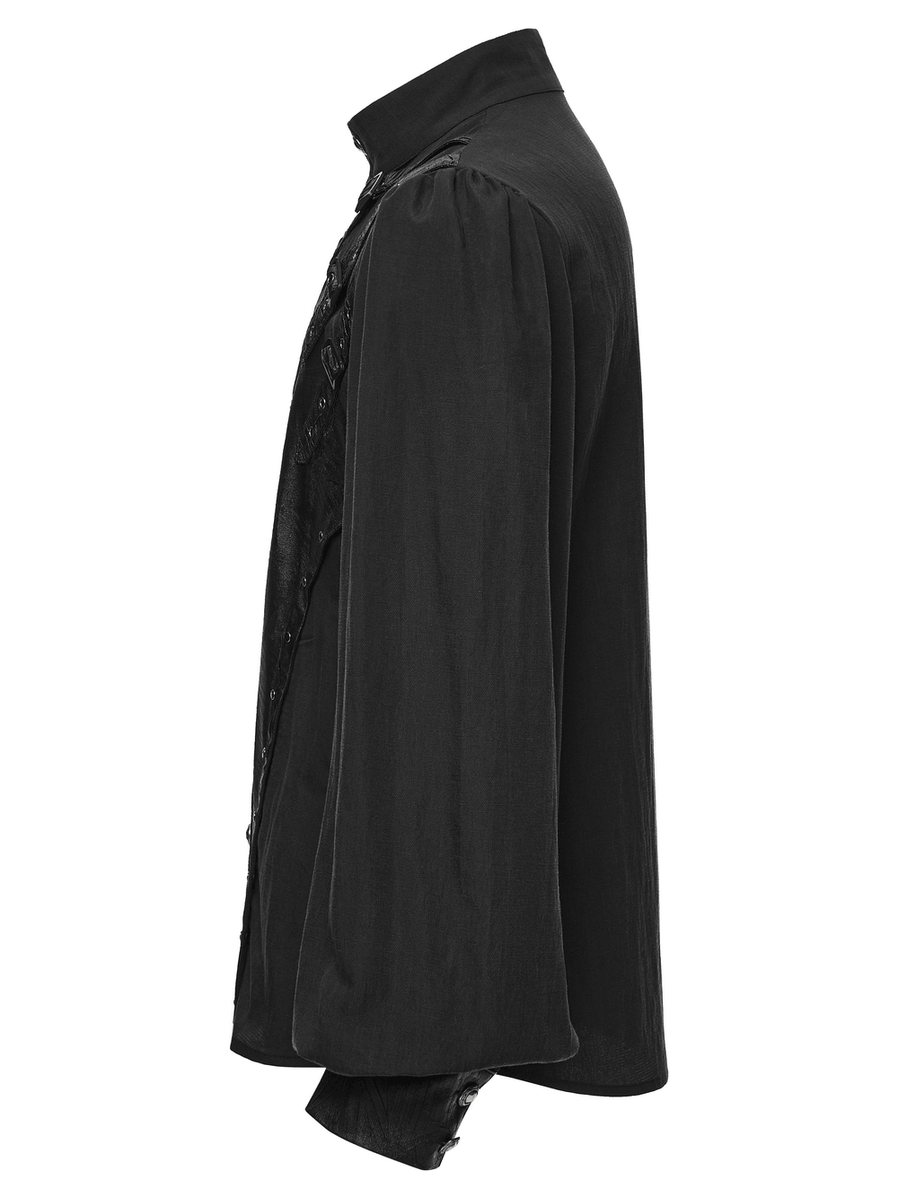 Punk Asymmetrical Shirt with Victorian Pleated Sleeves, black gothic velvet lace-up poet shirt with stand collar