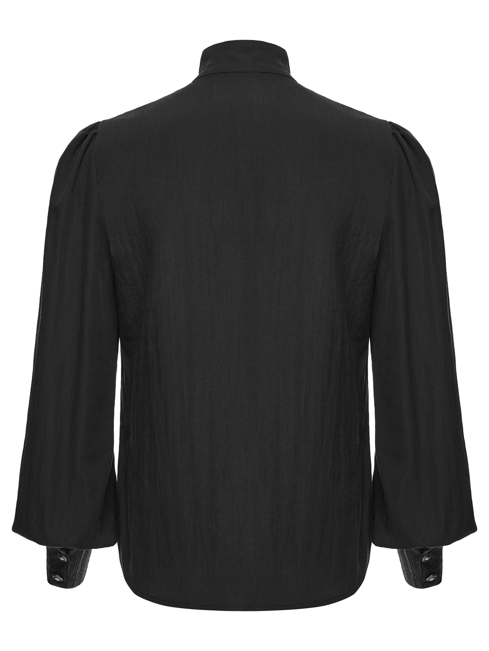Punk Asymmetrical Shirt with Victorian Pleated Sleeves black gothic back view with stand collar and gathered sleeves