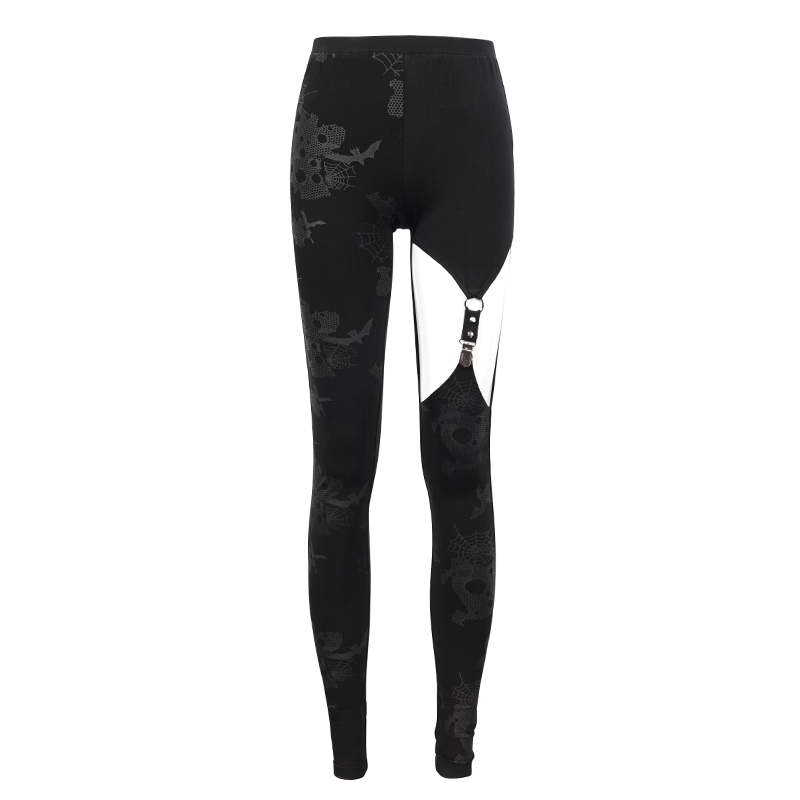 Punk asymmetrical black leggings with unique print and stylish cut for women's fashion.