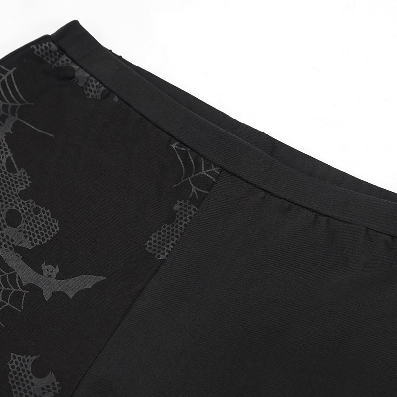 Punk Asymmetrical Stretch Trousers with Print for Lady / Fashion Women‘s Black Leggings - HARD'N'HEAVY