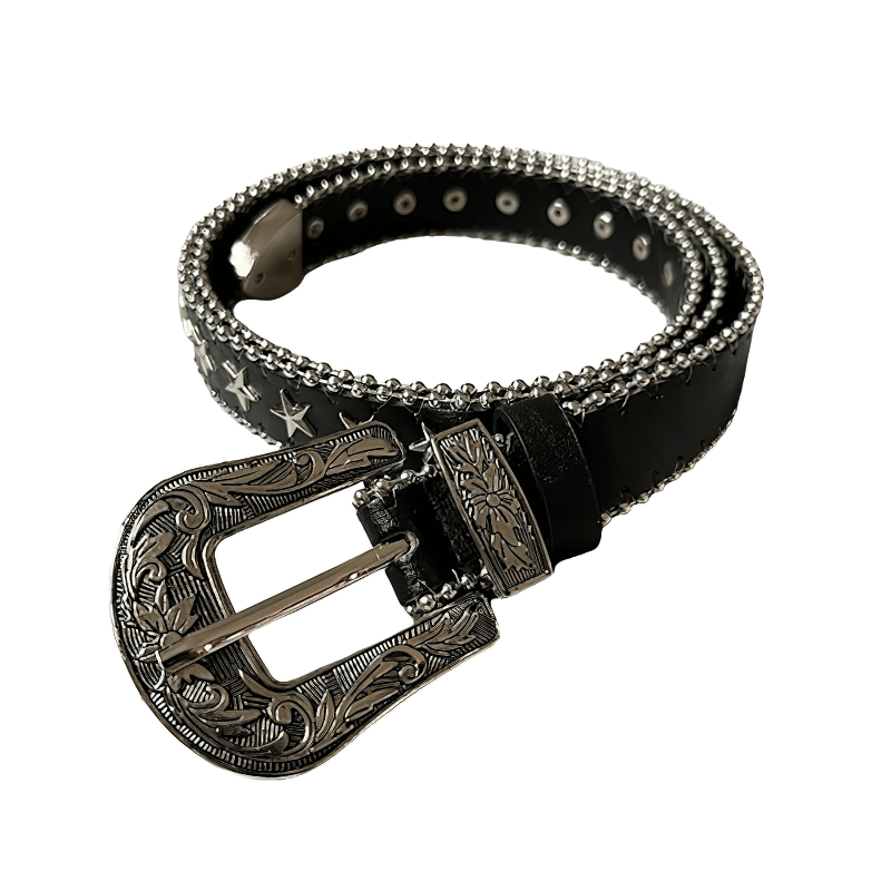 Punk Black Belt With Decoreted Buckle / Fashion Star Rivets Leather Belt - HARD'N'HEAVY