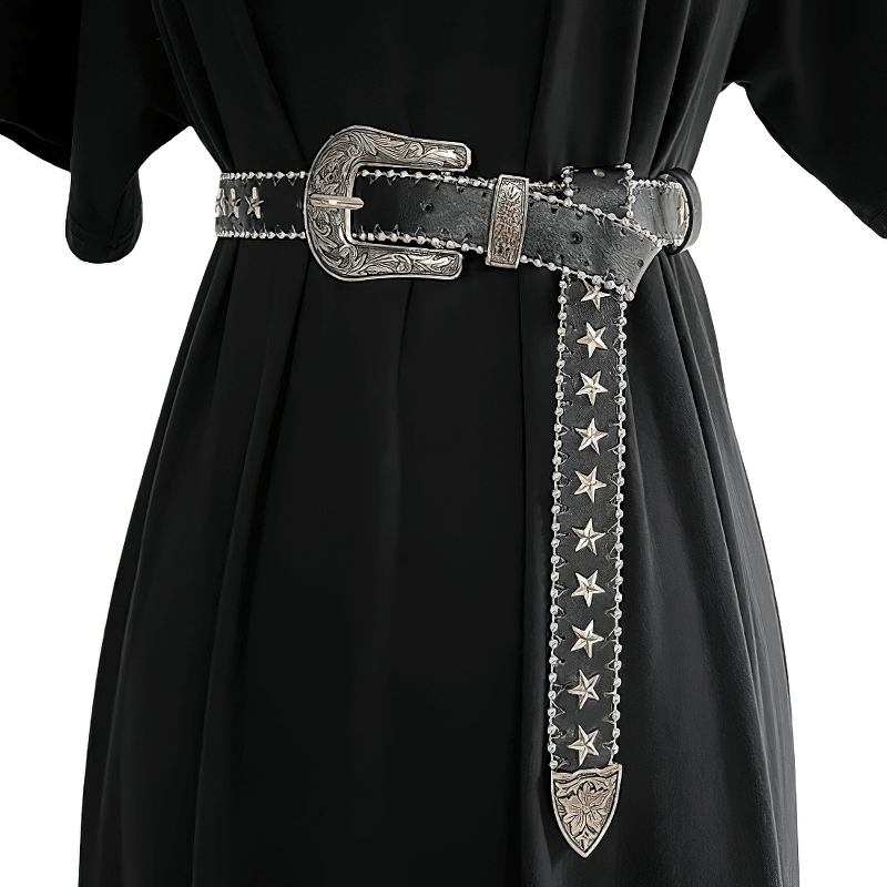 Punk Black Belt With Decoreted Buckle / Fashion Star Rivets Leather Belt - HARD'N'HEAVY