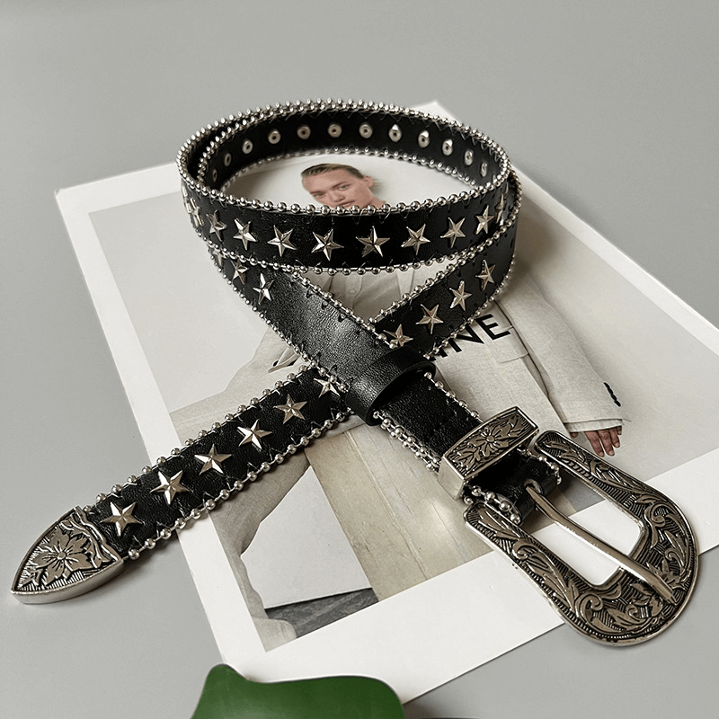 Punk Black Belt With Decoreted Buckle / Fashion Star Rivets Leather Belt - HARD'N'HEAVY