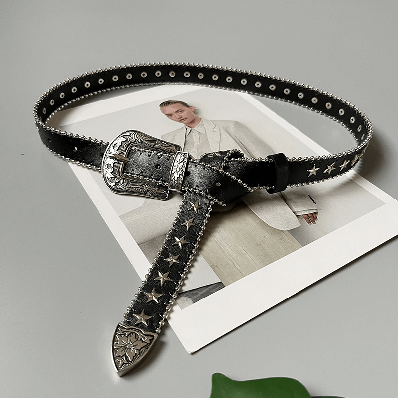 Punk Black Belt With Decoreted Buckle / Fashion Star Rivets Leather Belt - HARD'N'HEAVY