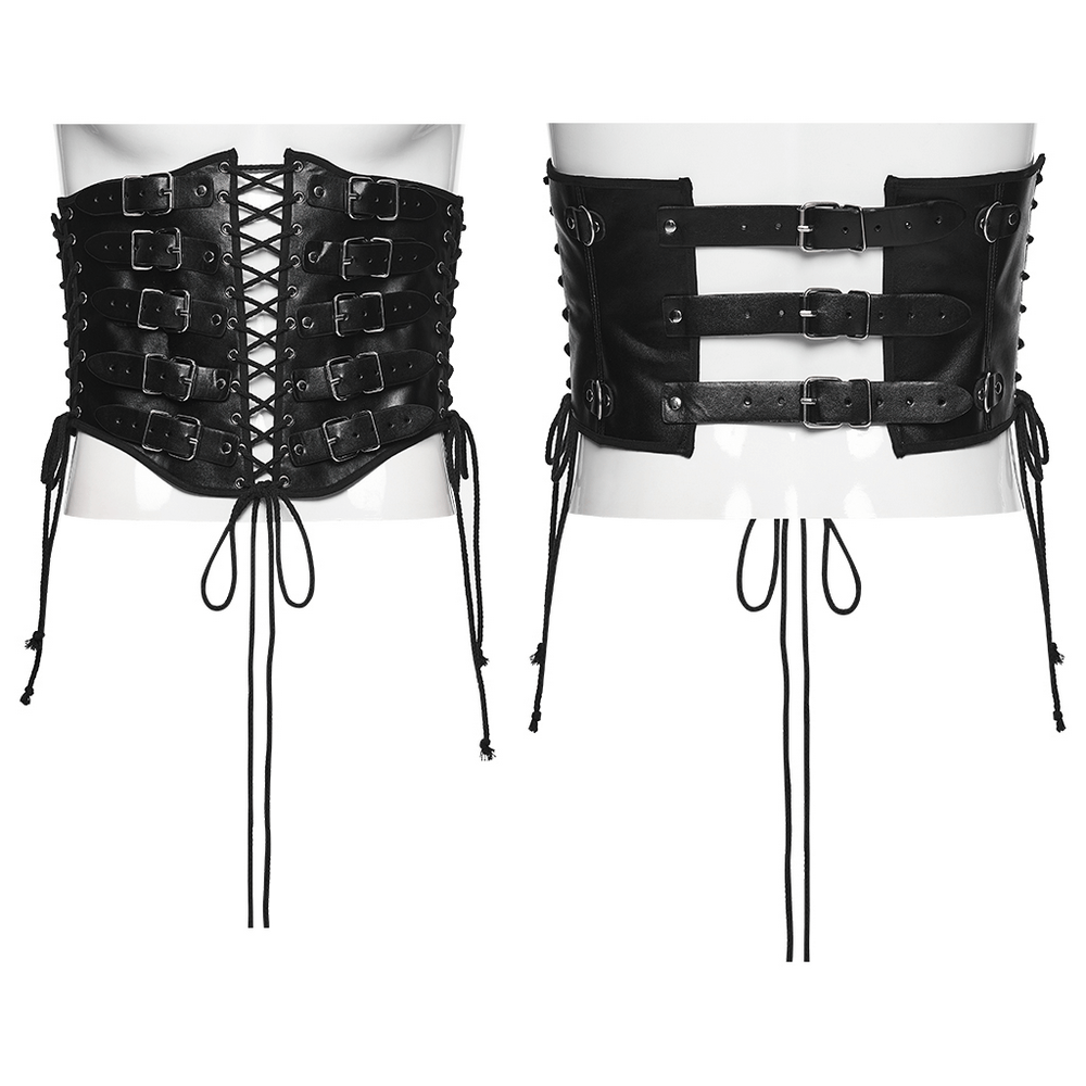Punk Black Corset Belt with Buckles and Laces showcasing a stylish laced-up design and bold buckles.