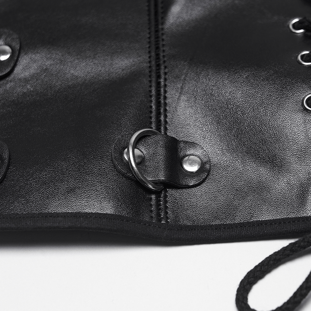 Punk Black Corset Belt with Buckles and Laces featuring metal rings and lace detail for adjustable fit.