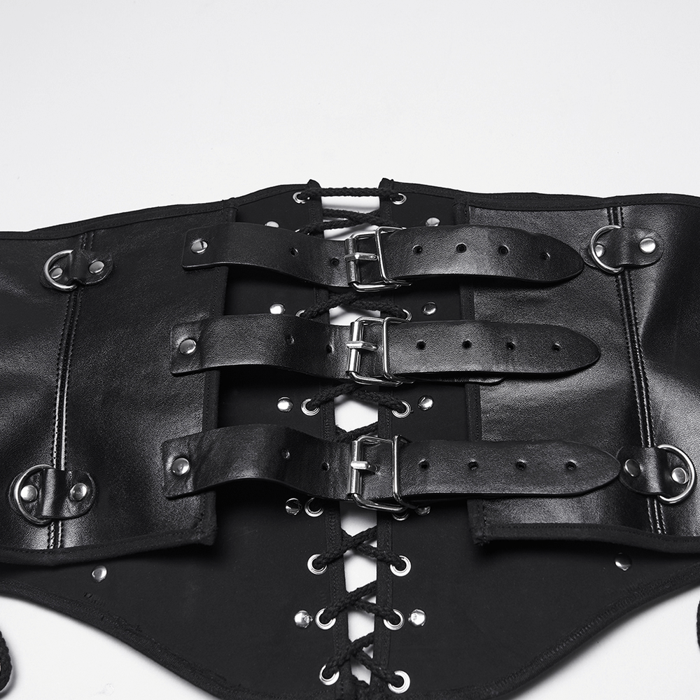 Punk Black Corset Belt with Buckles and Laces featuring bold buckles and lace-up design.