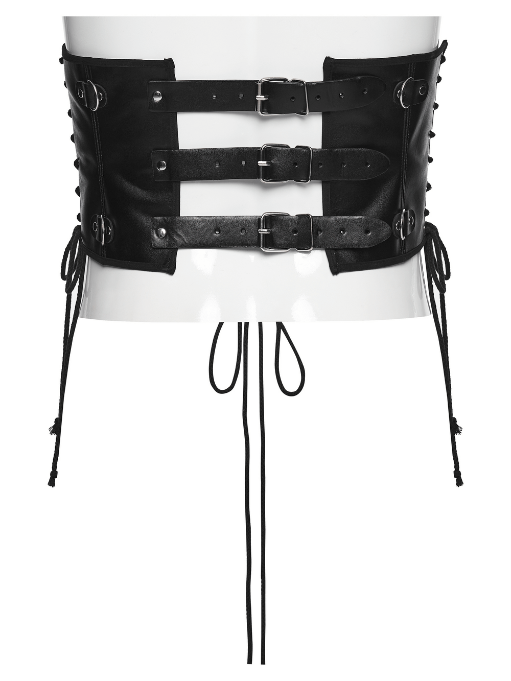 Punk Black Corset Belt with Buckles and Laces showcasing bold buckles and laced-up design.