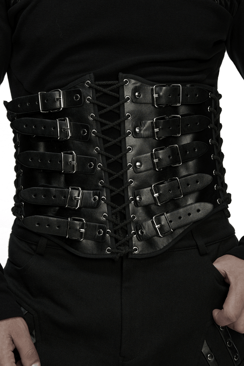 Ceinture Corset Noire Punk avec Boucles et Lacets