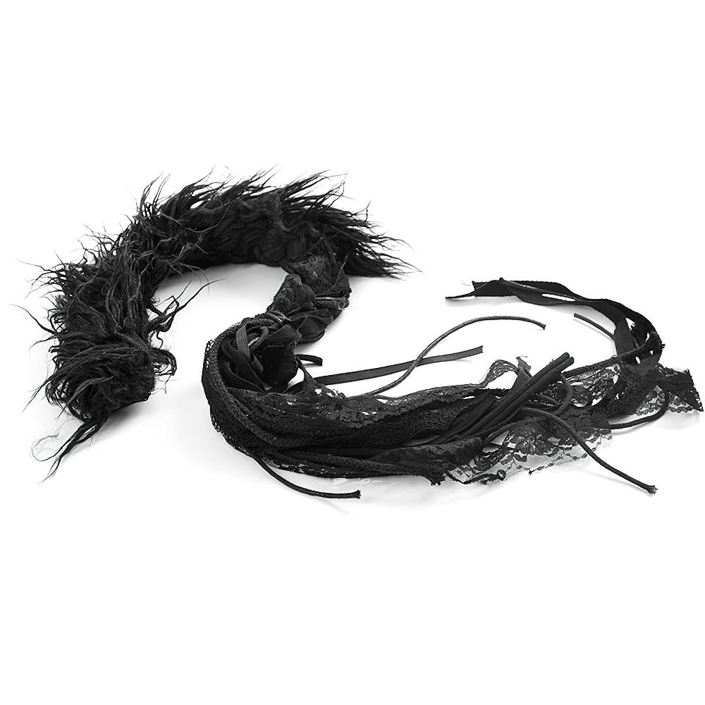 Punk black faux fur mohawk hair clip with lace detail, perfect for edgy hairstyles and rock star looks.