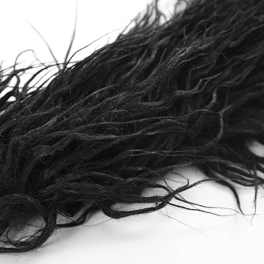 Close-up of black faux fur, ideal for punk hairstyles or edgy fashion accessories.