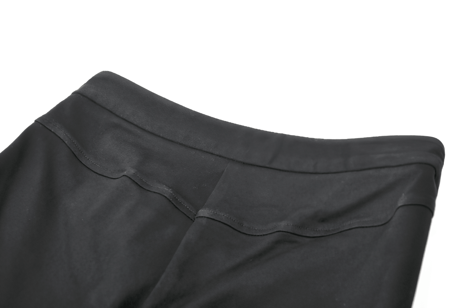 Punk Black Flared Pants with Mesh Cutout and Straps close-up showing sleek black fabric and stylish detailing.