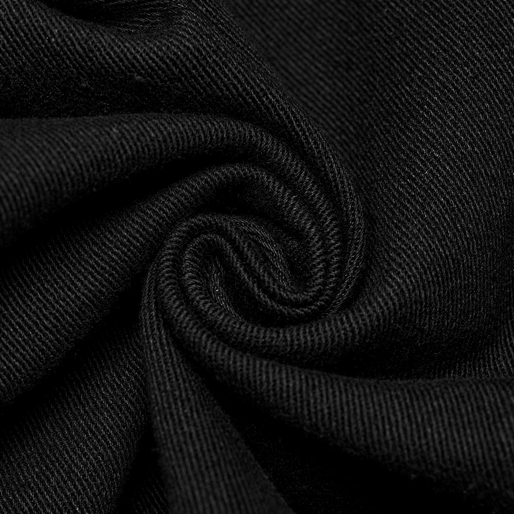 Close-up of micro elastic black fabric showing texture, perfect for a punk-inspired hooded jacket.