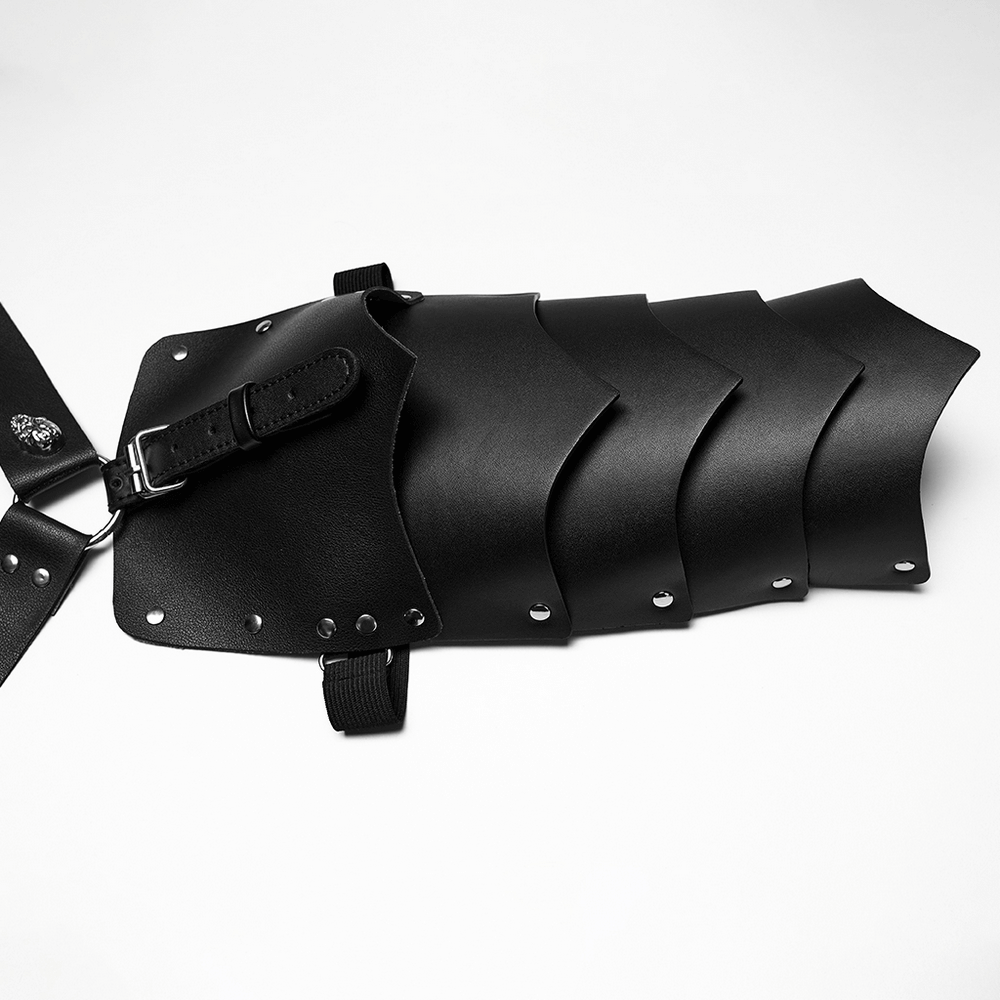 Punk Black Leather Shoulder Armor Harness for Men, featuring sleek design and adjustable straps for a warrior punk look.