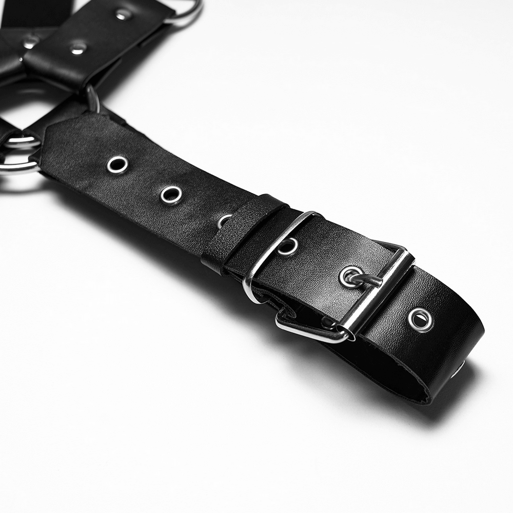 Punk Black Leather Shoulder Armor Harness for Men with studded straps and metal details.