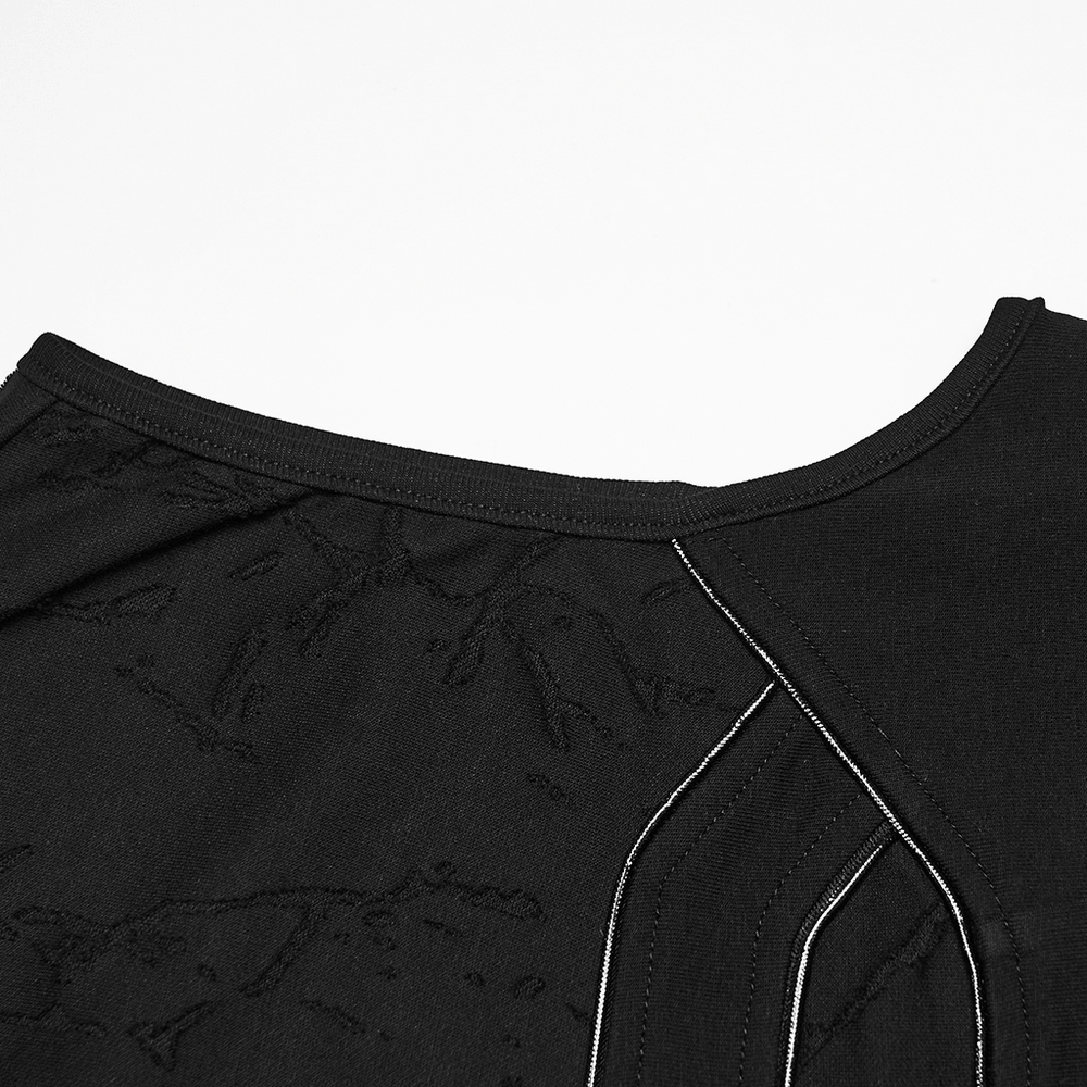 Punk Black Minimalist Cross Sleeveless Gothic Top featuring unique fabric texture and faux leather detail.