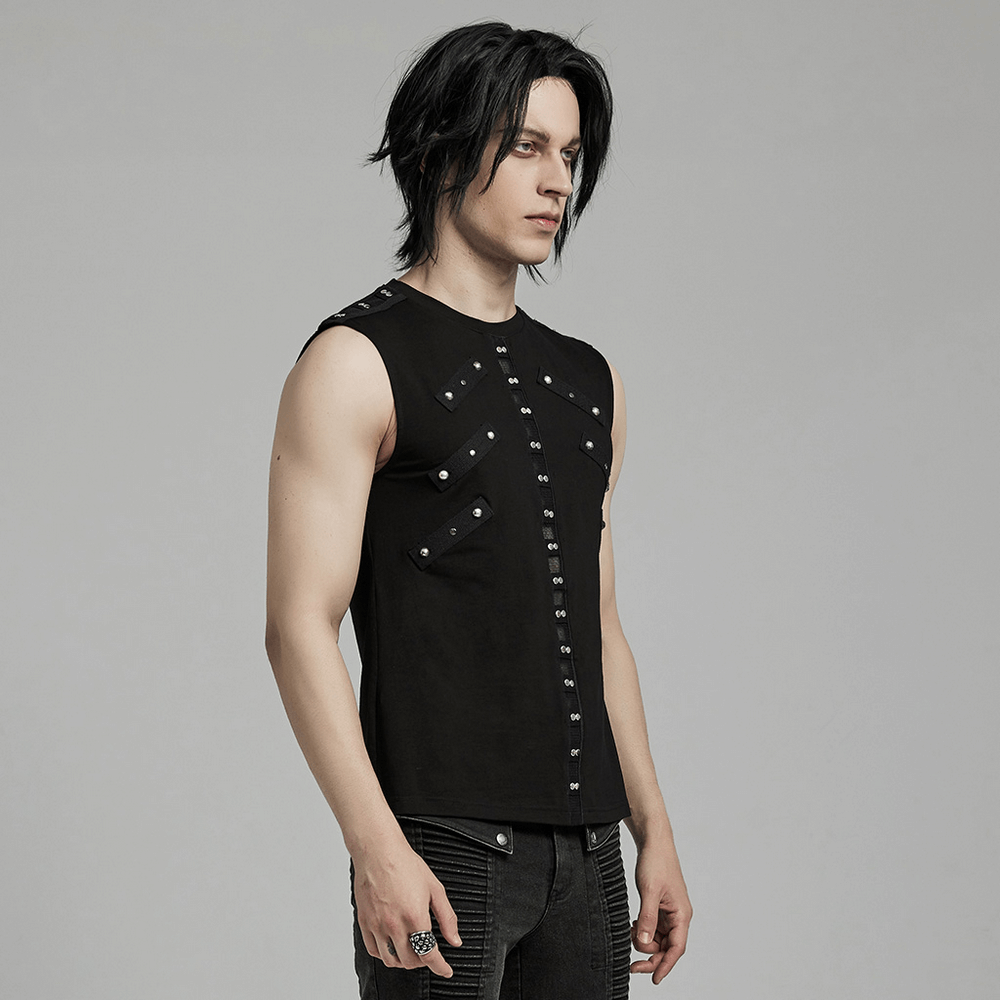 Punk Black Sleeveless Rock Top with Edgy Studs