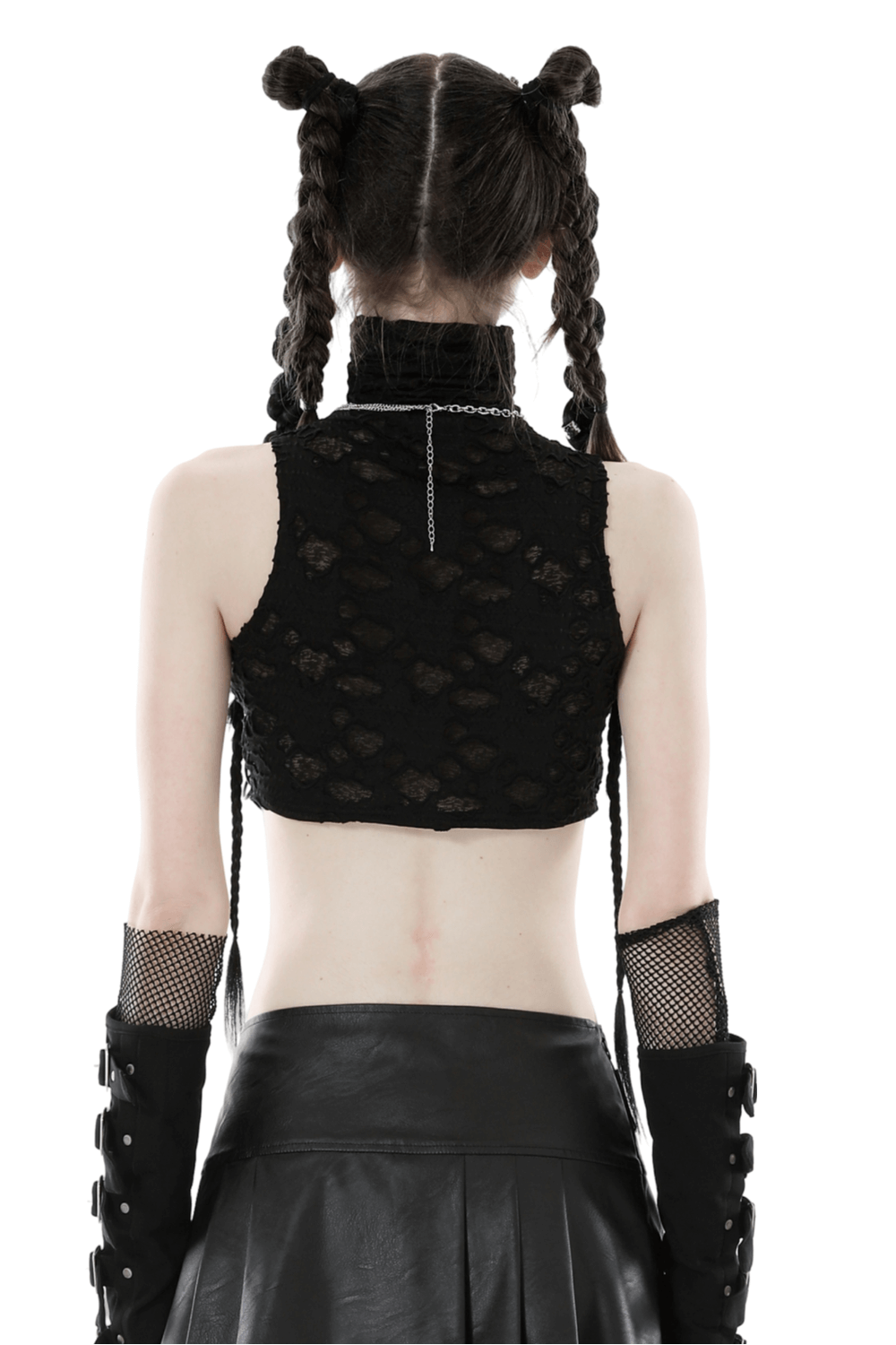 Punk Black Sleeveless Turtleneck Top with Lace-Up Sides