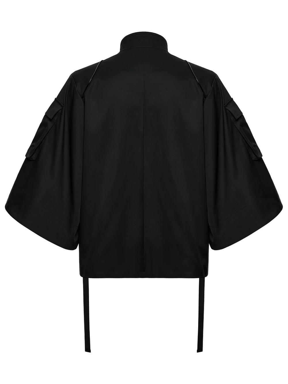 Punk Black Techwear Utility Jacket with Straps back view showcasing pockets and loose cut sleeves.