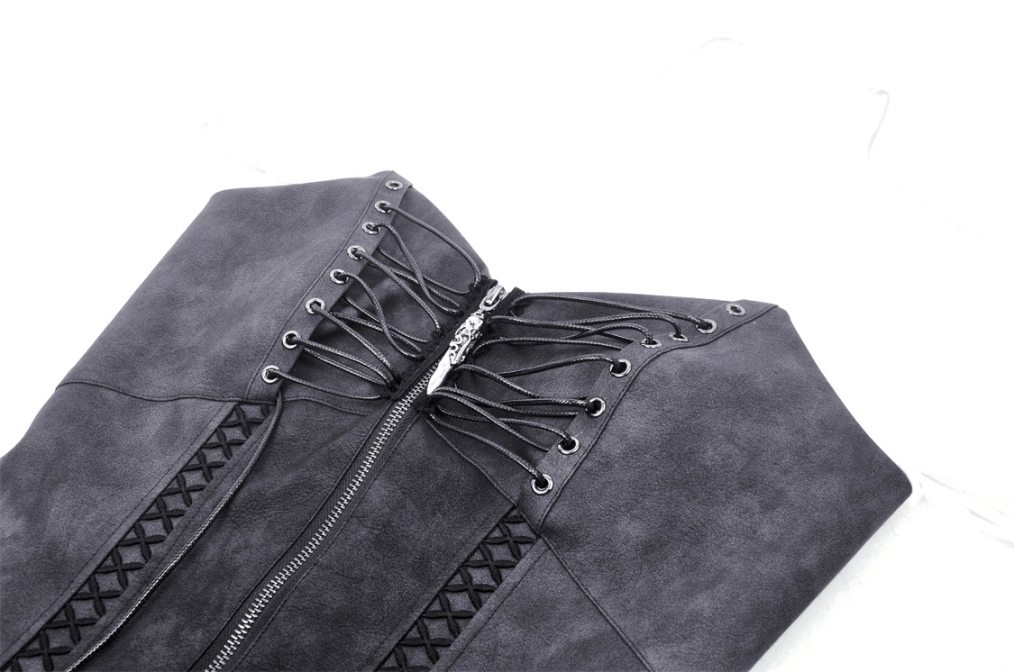 Punk Black Zipper Faux Leather Lace-Up Back Corset