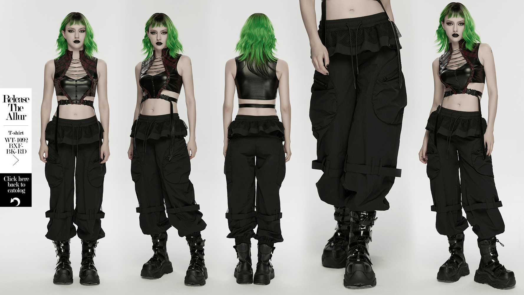 Punk Cargo Cuffed Pants with Mesh Waist Details showcased in a streetwear style with patch pockets and unique design.