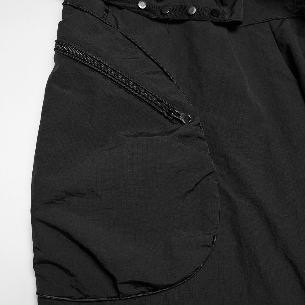 Punk Cargo Cuffed Pants with Mesh Waist Details featuring a close-up of patch pocket and zipper design.