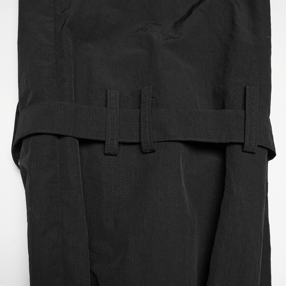 Punk Cargo Cuffed Pants with Mesh Waist Details showing close-up of black fabric and belt loop design.