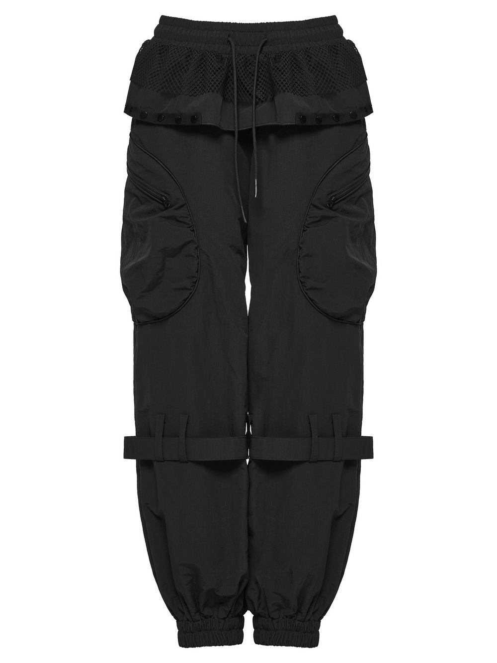 Punk Cargo Cuffed Pants with Mesh Waist Details featuring a bold design and practical patch pockets.