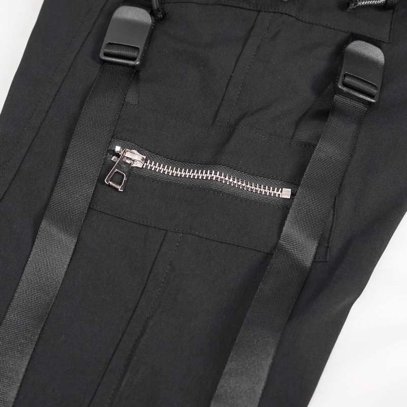 Punk Cargo Pants with Metal Pentagram / Black Elastic Waist Pants with Pockets - HARD'N'HEAVY