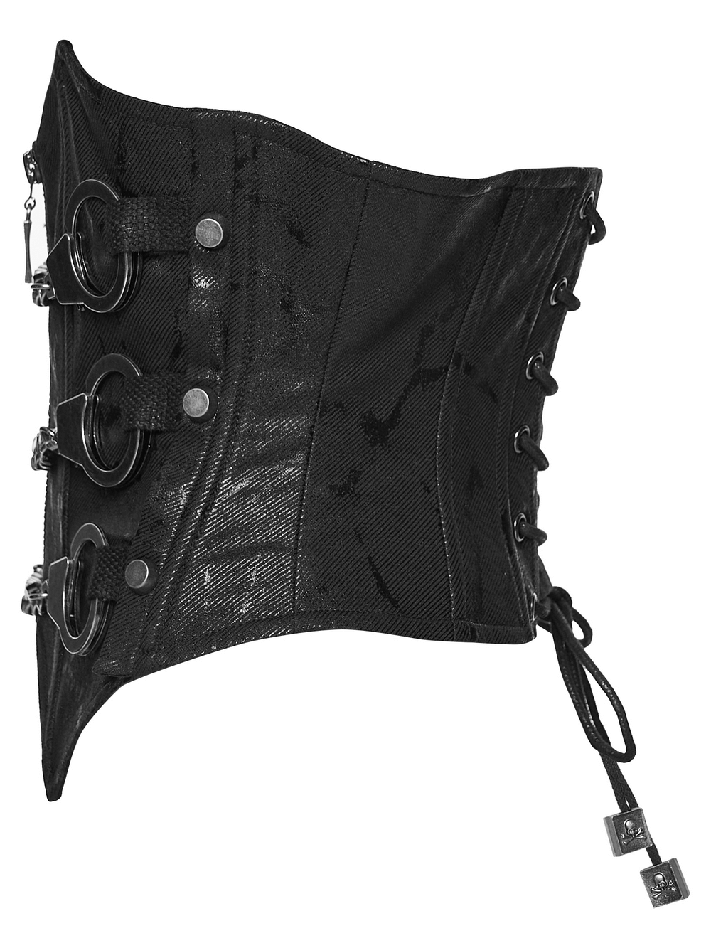 Punk Chain Corset Belt with Zipper and Lace-Up Back side view showcasing the bold design and adjustable lacing.