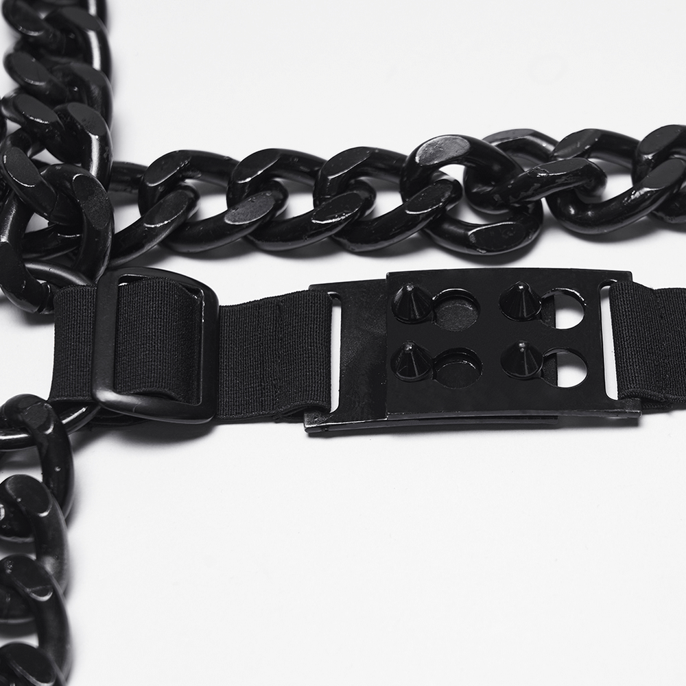 Punk Chain Harness with Adjustable Metal Buckle close-up showing black chain and buckle details.
