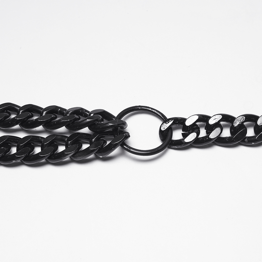 Punk Chain Harness with Adjustable Metal Buckle featuring bold black aluminum chains and a secure metal ring.