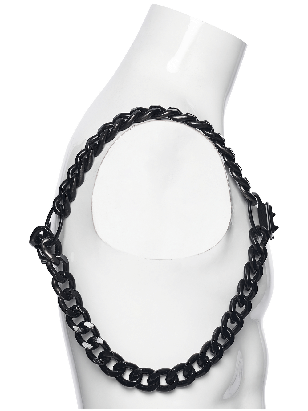 Punk Chain Harness with Adjustable Metal Buckle displayed on a mannequin, showcasing a bold design with oversized links.