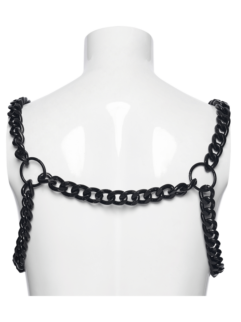 Punk Chain Harness with Adjustable Metal Buckle showcasing bold black links from the back for a striking look.