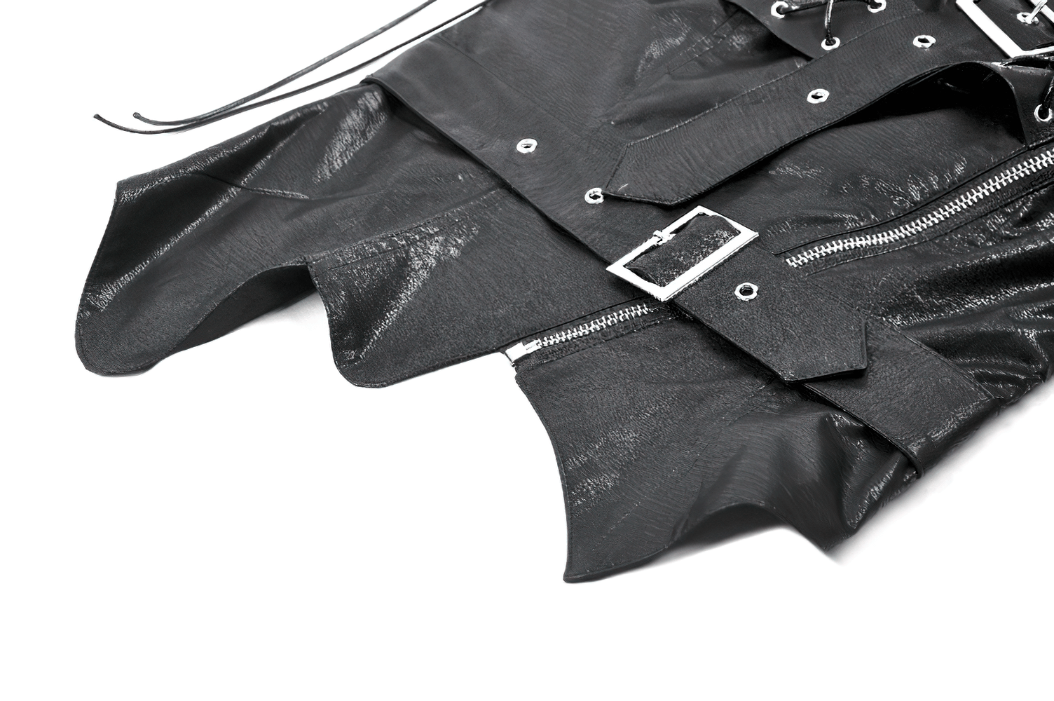 Punk corset top featuring edgy spiked details and a stylish zipper closure in sleek black fabric.