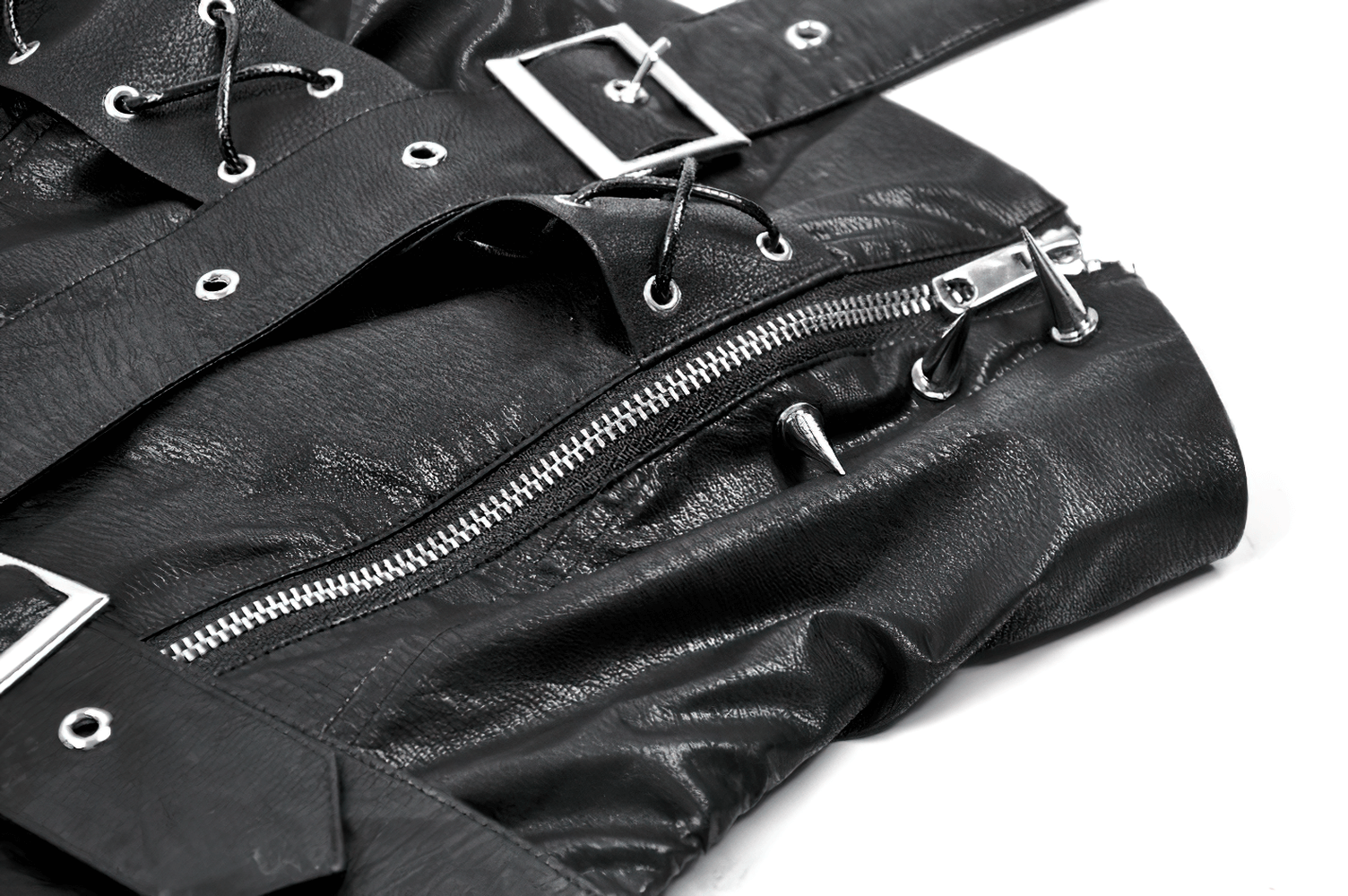 Punk corset top featuring spiked details and a stylish zipper closure, adding edgy flair to any outfit.