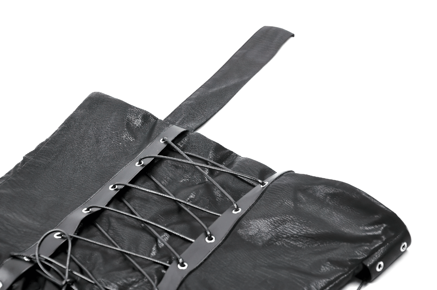 Punk corset top with spiked details and zipper closure, featuring stylish lace-up design in sleek black.